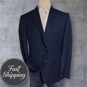 RALPH LAUREN Mens Navy Blazer 46S Wool Blend Sport Coat Two Button Jacket Suits